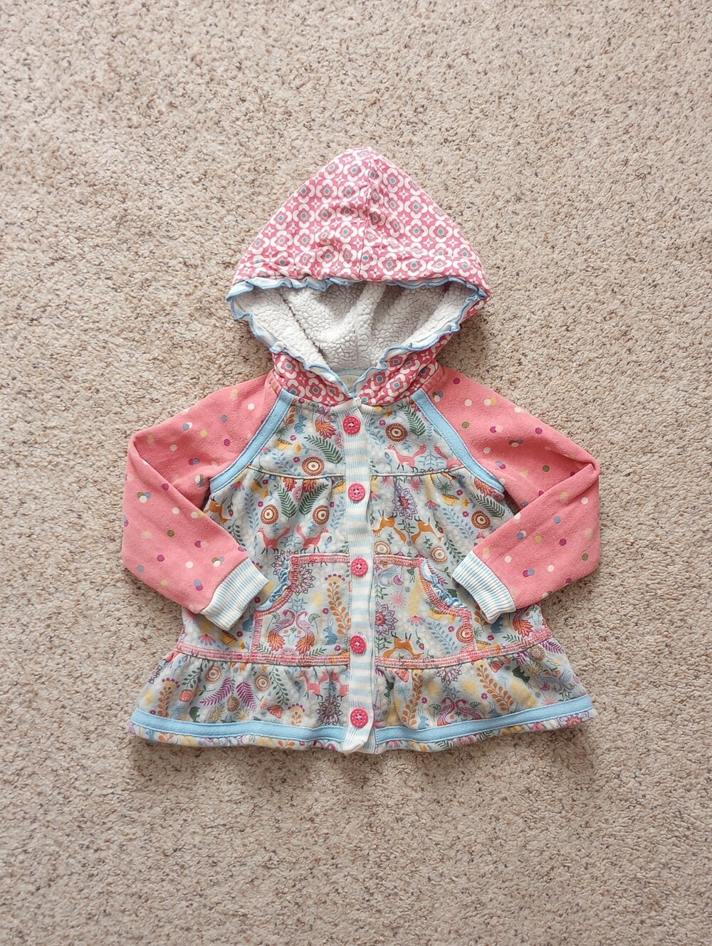 Matilda Jane Floral Polka Dot And Foxes Button Hoodie 12-18 Months